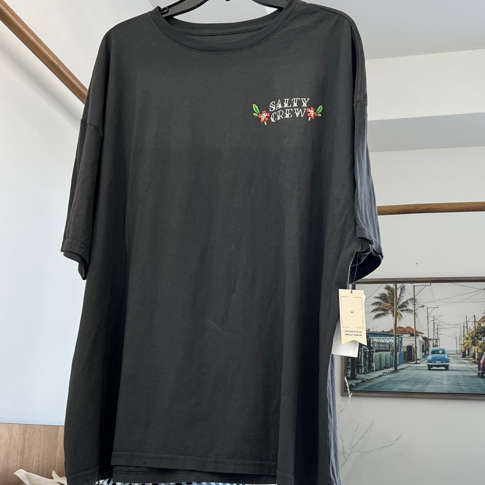 Salty Crew Charcoal Tee with Floral Logo